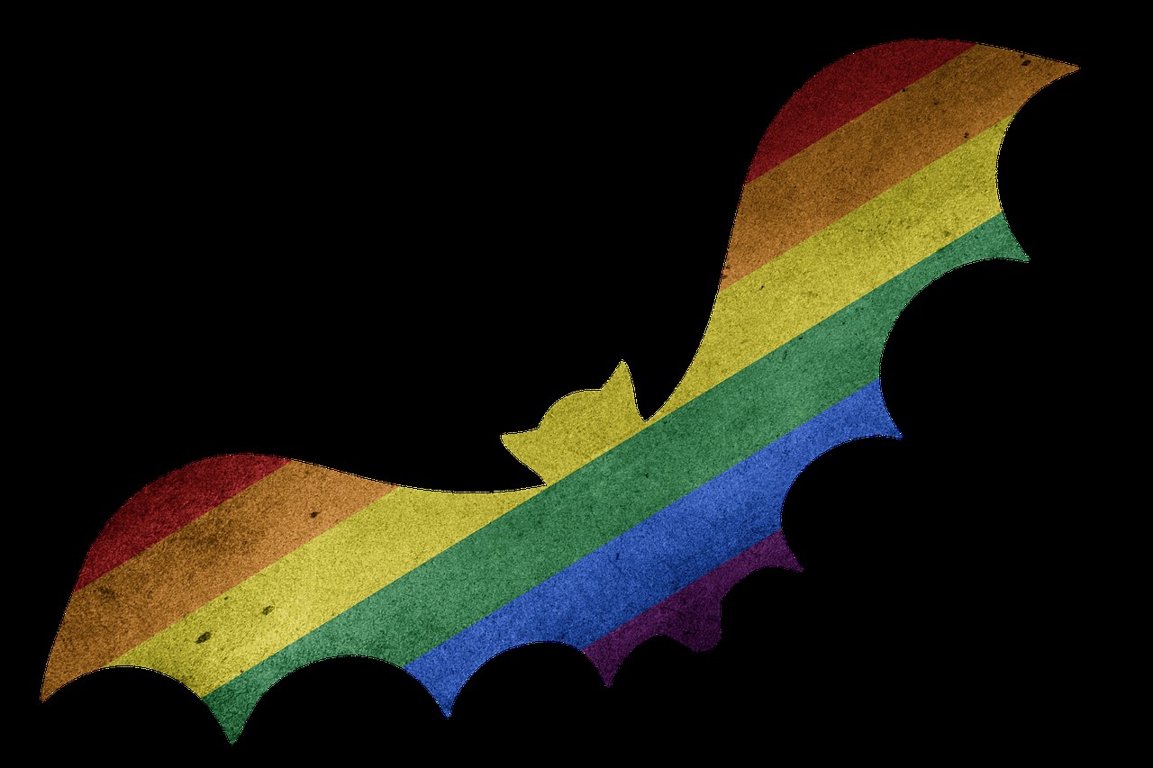 Bat outline filled in with stripes to create a rainbow